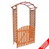 Arco per rampicanti con cancello in legno e pannelli in grigliato da giardino