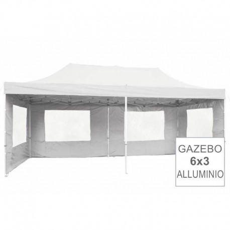 Gazebo pieghevole in alluminio per mercatini 6x3 bianco