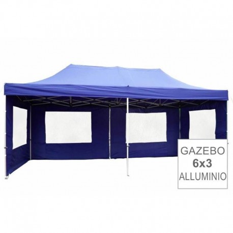 Gazebo pieghevole portatile in alluminio per fiere 6x3 blu