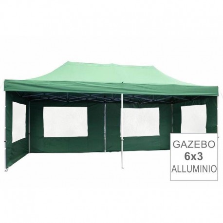 Gazebo pieghevole richiudibile in alluminio 3x6 verde