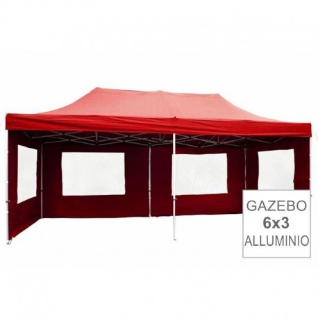 Gazebo pieghevole in alluminio per mercatini 6x3 rosso