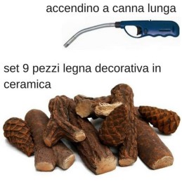 Legna finta decorativa in ceramica e accendino per camini a bioetanolo