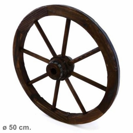 Ruota in legno da carro per decorazioni giardino da 50 cm.