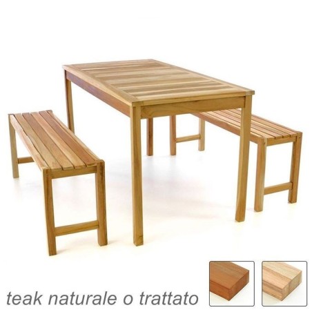 Tavolo con panche da esterno e giardino in legno di teak