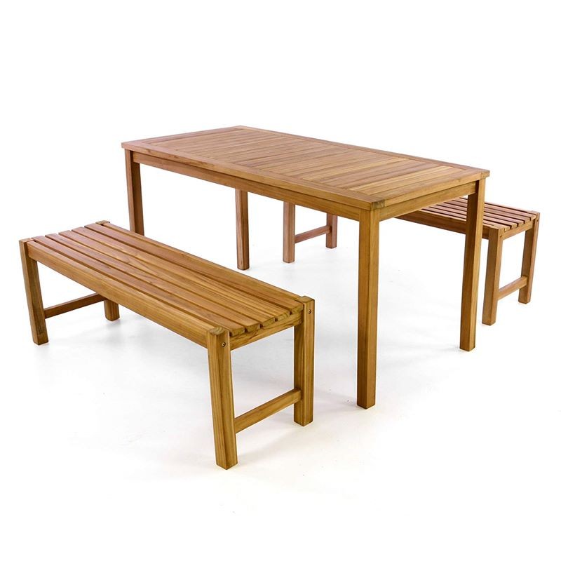 Tavolo con panche da esterno e giardino in legno di teak