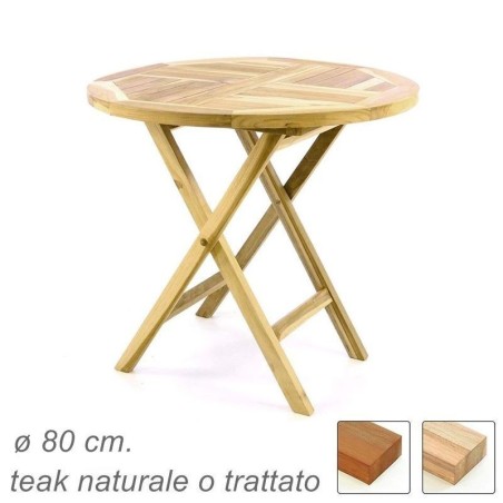 Tavolo in legno di teak da giardino rotondo pieghevole