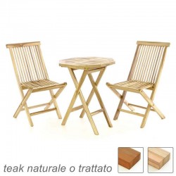 Tavolo e sedie in legno di teak da esterno per giardino e balcone