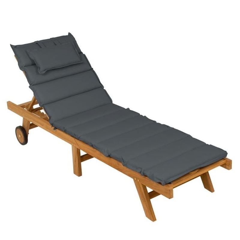 Lettino prendisole da giardino in legno di teak con cuscino