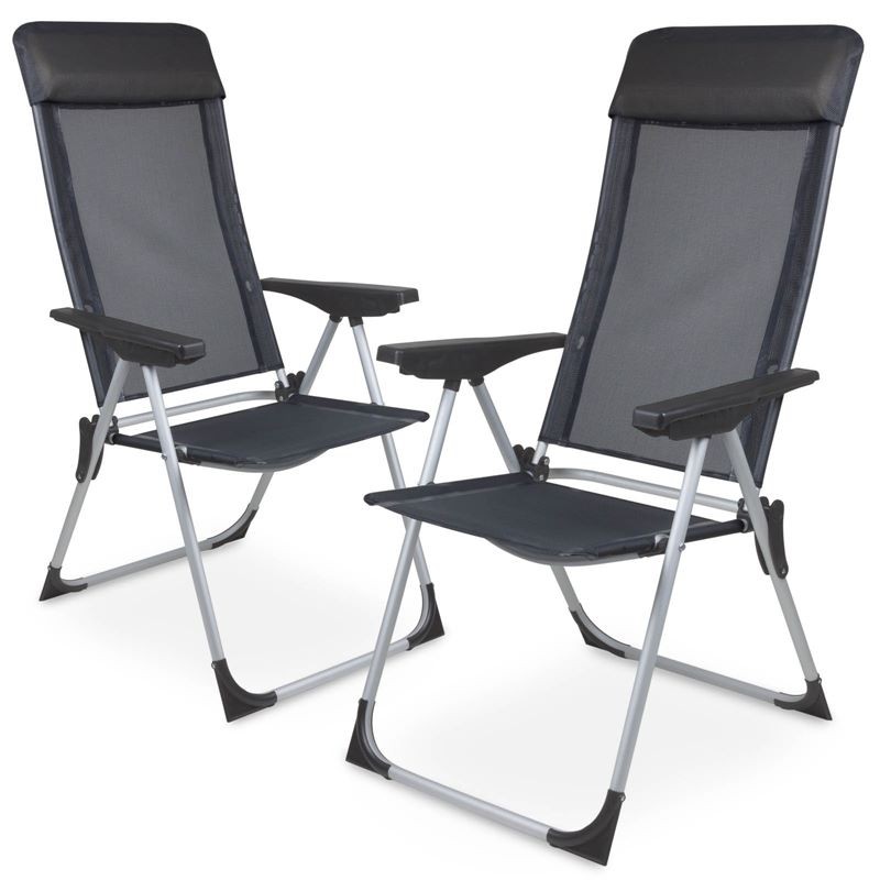 2x sedia da giardino in alluminio da campeggio sedia pieghevole sedia ALLUMINIO SCHIENALE ALTO 