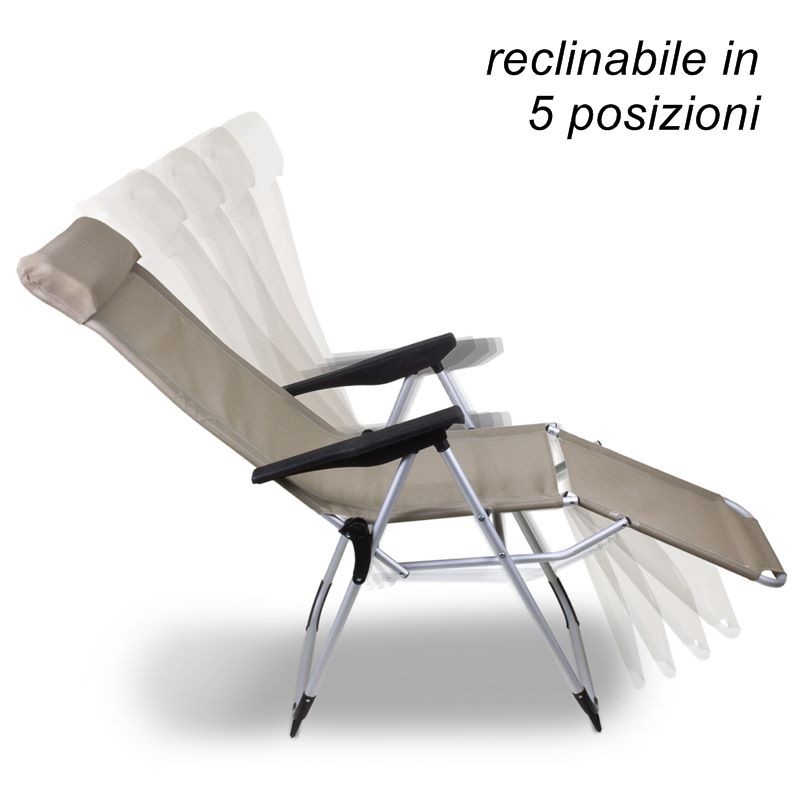 Sedia da giardino pieghevole reclinabile in 5 posizioni telaio alluminio 