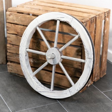 Ruota da carro decorativa in legno shabby chic da 45 cm.