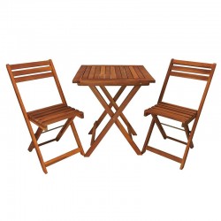 Set tavolo e 2 sedie in legno pieghevoli per bistrot, bar, balcone o giardino