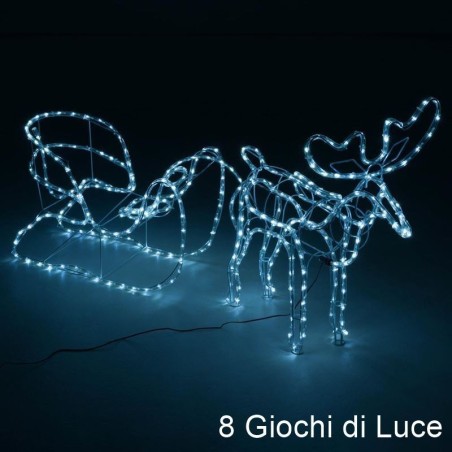 Renna luminosa natalizia e slitta con 504 luci led bianco freddo