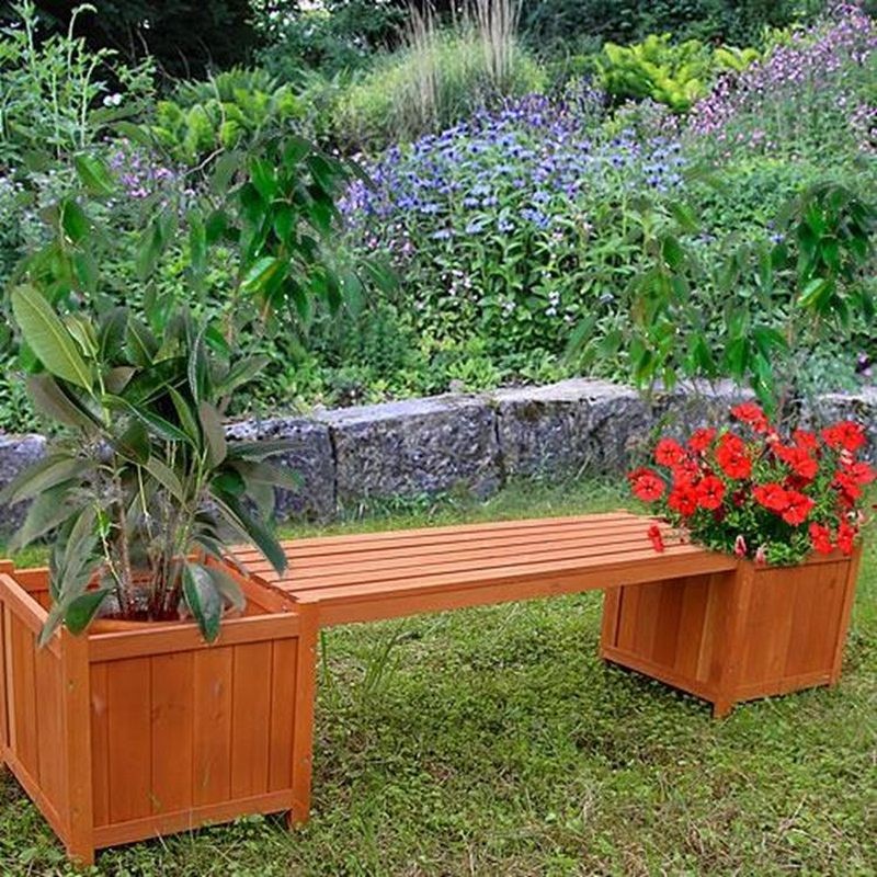 Panchina con fioriere in legno da esterno per giardino o balcone