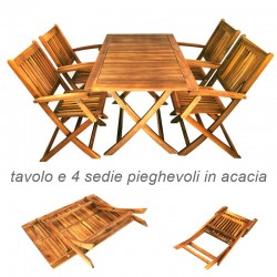 Tavolo e 4 sedie pieghevoli in legno da giardino