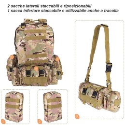 Zaino tattico militare 50 litri mimetico con sistema molle