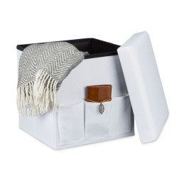 Pouf contenitore con tasche portaoggetti quadrato