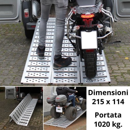 Rampa per carico moto pieghevole in alluminio 215x114 cm.