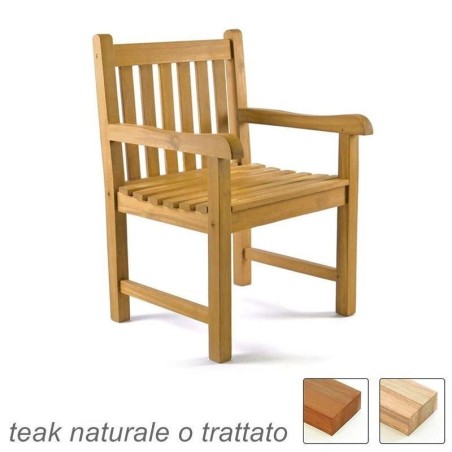 Sedia in legno di teak con braccioli da esterno