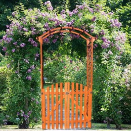 Arco per rampicanti con cancello e grigliato in legno da giardino