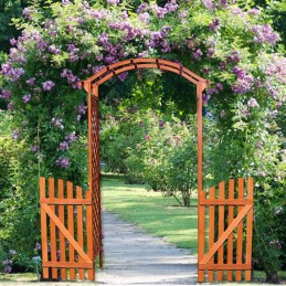 Arco per rampicanti con cancello e grigliato in legno da giardino