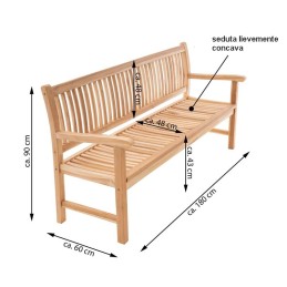 Panchina da giardino in legno di teak a 3 posti da 180 cm.