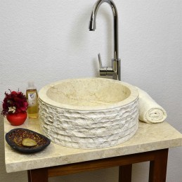 Lavabo da appoggio in marmo bianco  tondo per bagno