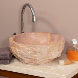 Lavabo da appoggio in marmo rosato rotondo per bagno