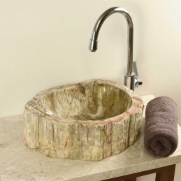 Lavabo da appoggio in legno fossile per bagno