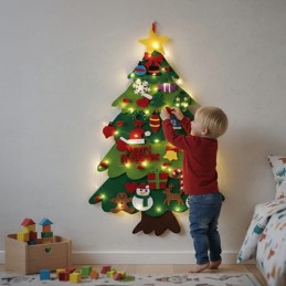 Albero di Natale in feltro per bambini con decorazioni e luci led