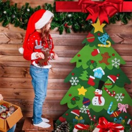 Albero di Natale in feltro per bambini con decorazioni e luci led