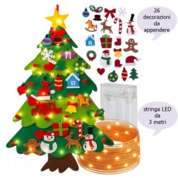 Albero di Natale in feltro per bambini con decorazioni e luci led