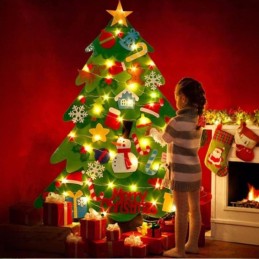 Albero di Natale in feltro per bambini con decorazioni e luci led