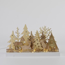 Paesaggio Natalizio luminoso in legno 3D con 10 LED