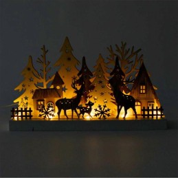 Paesaggio Natalizio luminoso in legno 3D con luci Led
