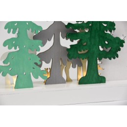Paesaggio Natalizio luminoso in legno 3D con 5 luci Led e timer