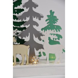 Paesaggio Natalizio luminoso in legno 3D con 5 luci Led e timer