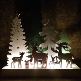 Paesaggio Natalizio luminoso in legno 3D con 5 LED