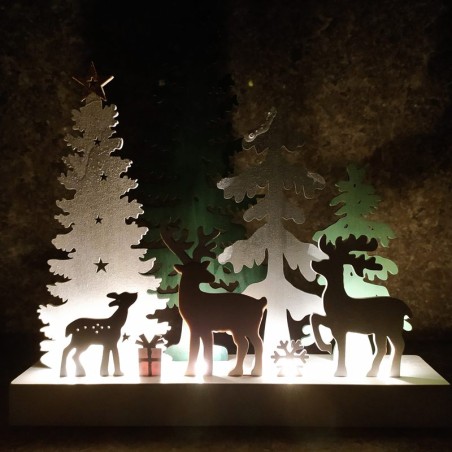 Paesaggio Natalizio luminoso in legno 3D con 5 LED
