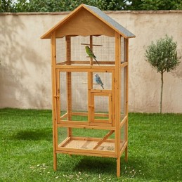 Voliera in legno da esterno per pappagallini, cocorite, canarini