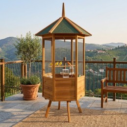 Voliera in legno da esterno per parrocchetti dal collare, rosella, cenerini, amazzoni e piccoli cacatua