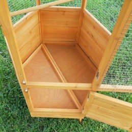 Voliera in legno da esterno esagonale con vassoio estraibile