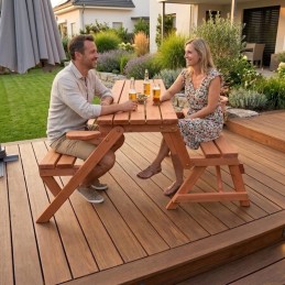 Tavolo in legno convertibile in panchina per esterno e giardino