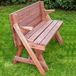 Panchina in legno trasformabile in tavolo e due panche per esterno e giardino
