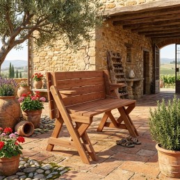 Panchina in legno massiccio di pino trasformabile in tavolo per esterno e giardino