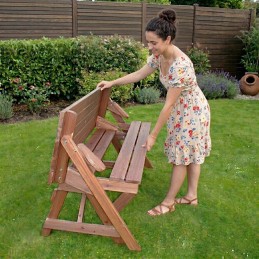 Panca in legno trasformabile in tavolo e due panche per esterno e giardino