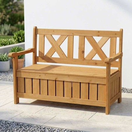 Panchina contenitore da esterno in legno a cassapanca per balcone e giardino