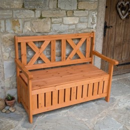 Panchina da esterno in legno di pino con baule porta oggetti