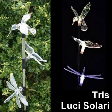 Luci solari Led da giardino: colibrì, farfalla e libellula